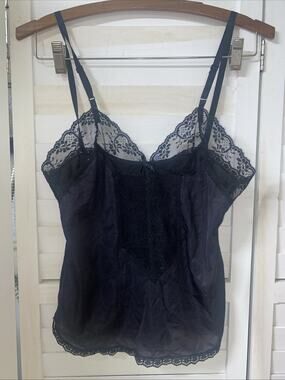 Vintage Mel-Lin Black Camisole Half Slip Nylon Lace Size Small USA Made